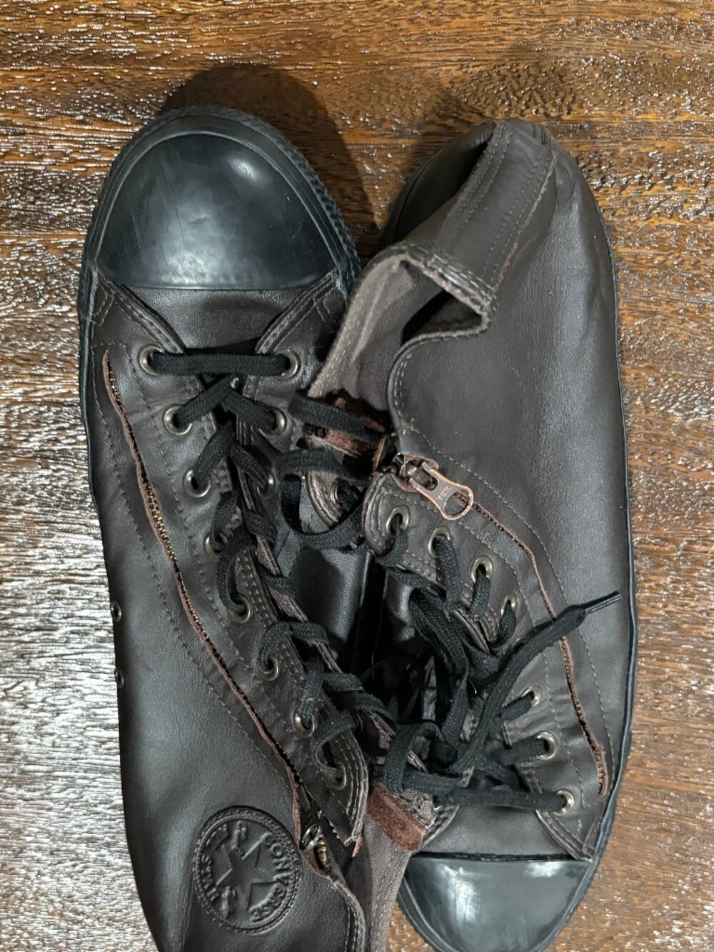 Converse All Star Dark Brown Leather Double Zip Sneakers Hi Tops Men 13